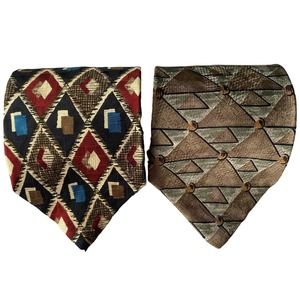 Valentino Giovanni Men's Silk Ties Made in Italy, Bundle of Two; Beige Red&Blue